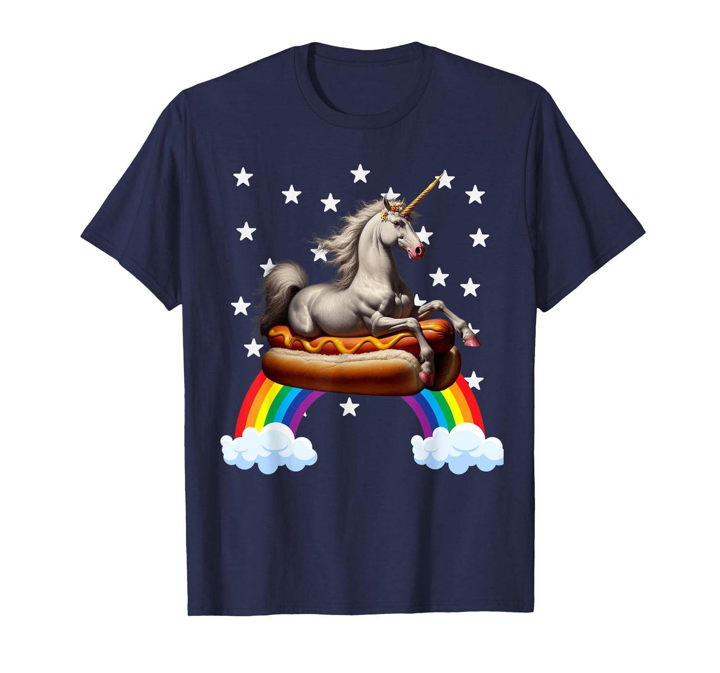 Unicorn Riding Hot Dog Boys Girls Women Kids Teen Mother Mom T-Shirt
