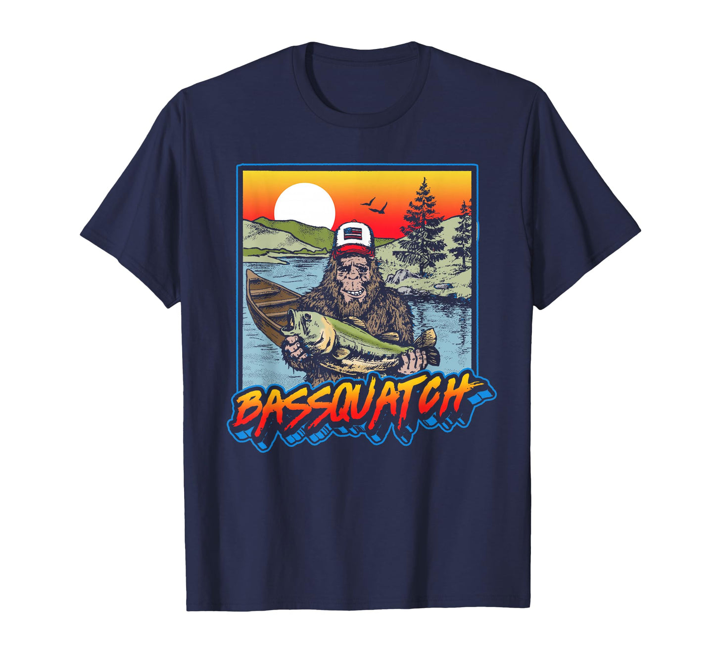 Bassquatch! Funny Bass Fishing Sasquatch Retro 80s T-Shirt