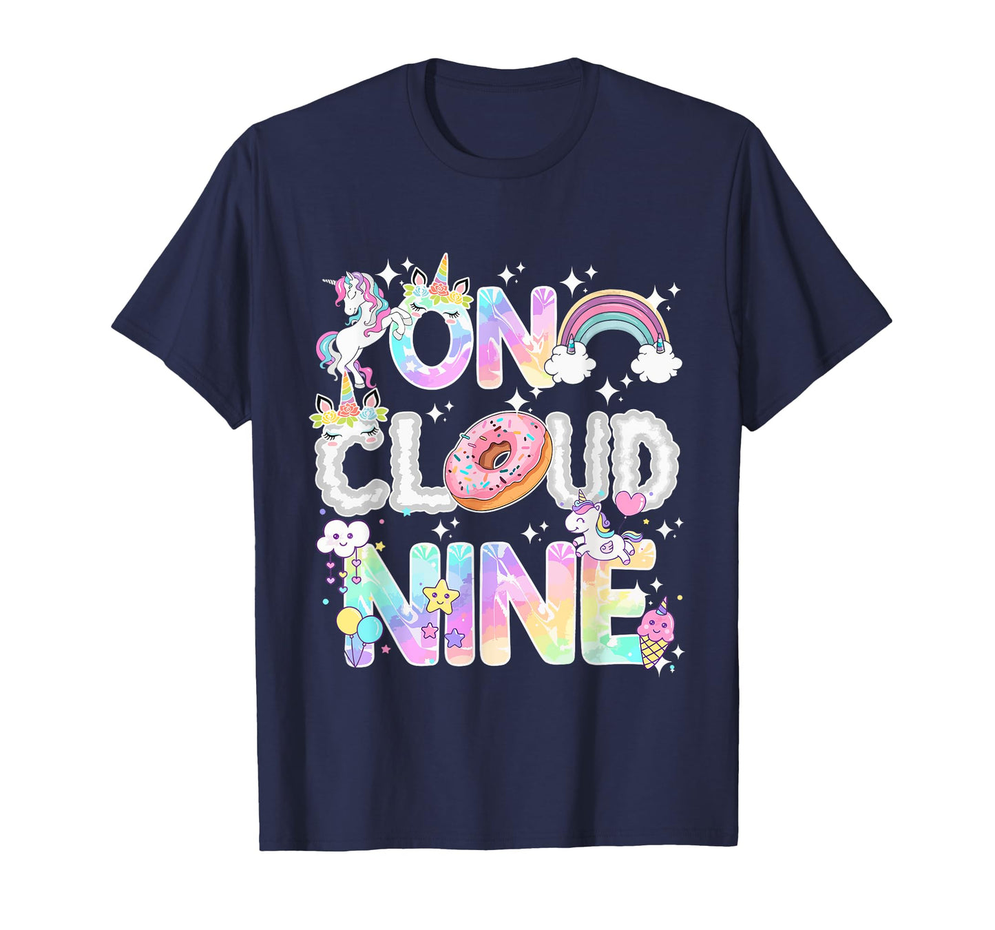 On Cloud Nine Unicorn Donut Birthday Shirt, 9th Birthday T-Shirt
