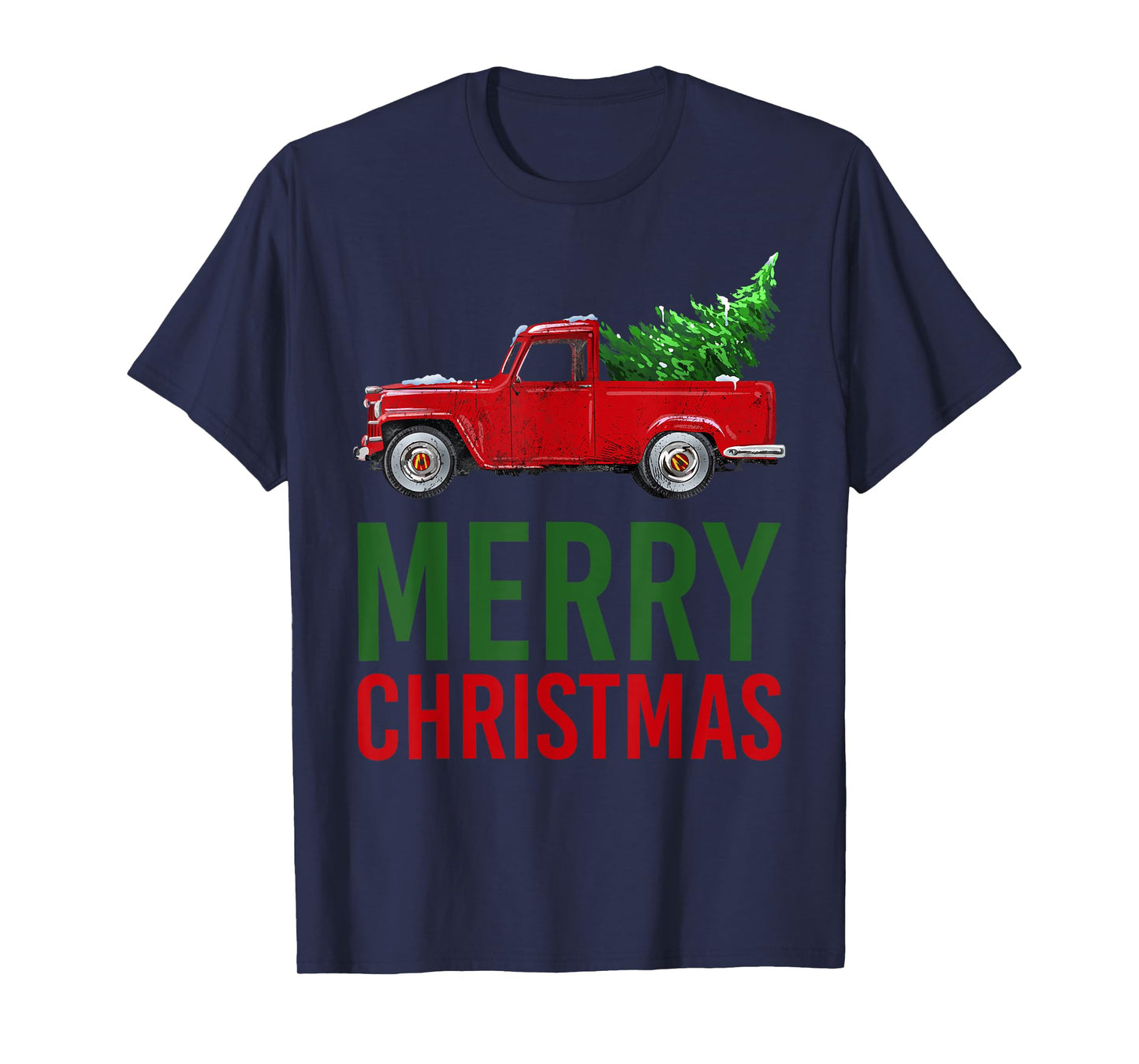 Red Vintage Wagon Tree Vacation Gift Red Truck Christmas T-Shirt