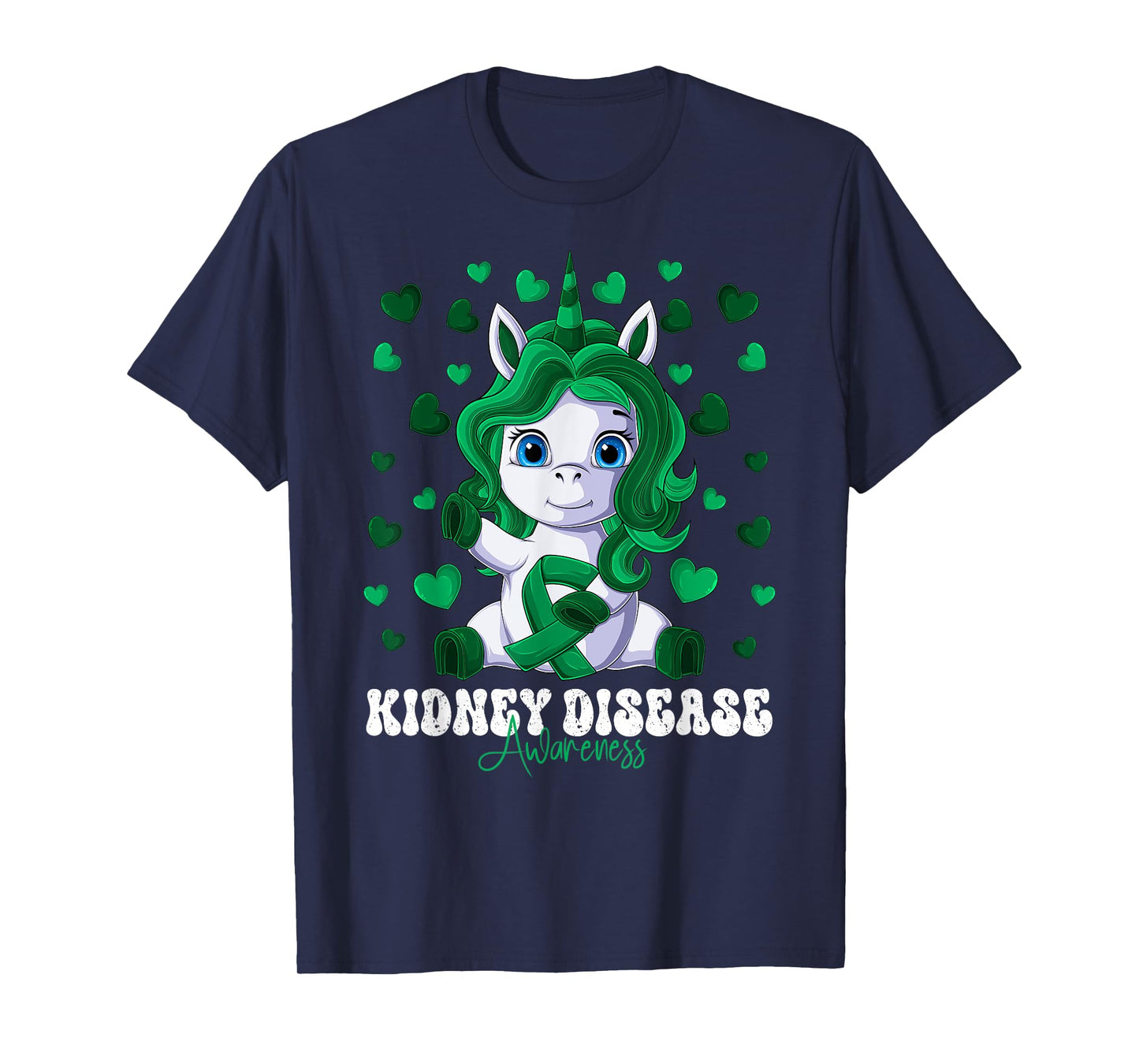Kidney Disease Awareness Month Green Ribbon Unicorn T-Shirt