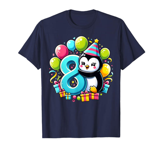 Penguin 8th birthday for boy girl 8 years old eight Penguin T-Shirt