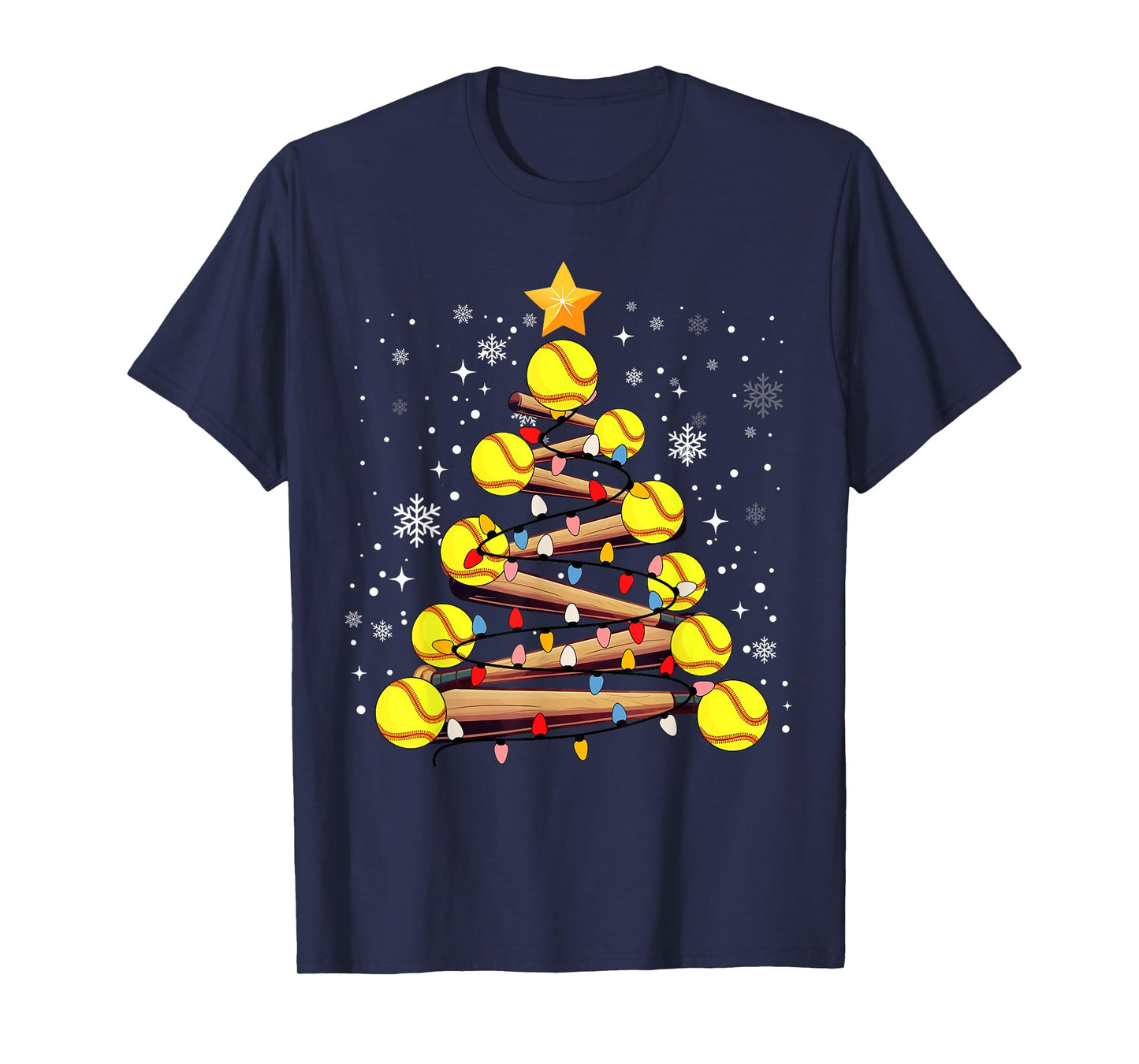 Softball Christmas Tree Light Xmas Softball Girls Kids T-Shirt