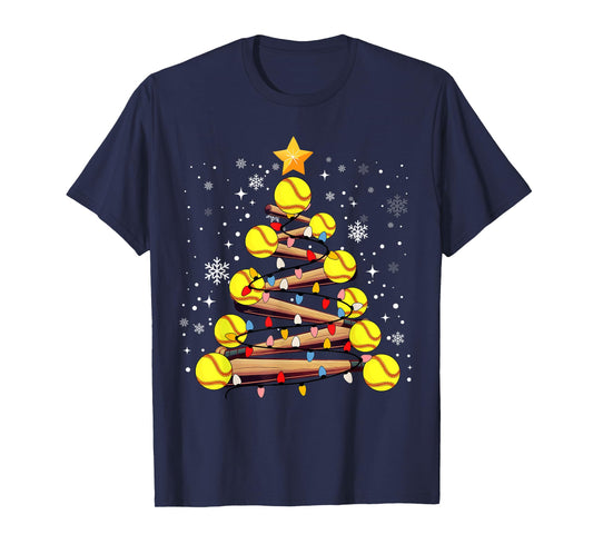 Softball Christmas Tree Light Xmas Softball Girls Kids T-Shirt