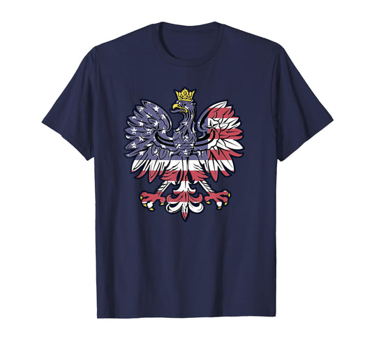 Polish Eagle American Flag Pride Falcon Gift T Shirt T-Shirt