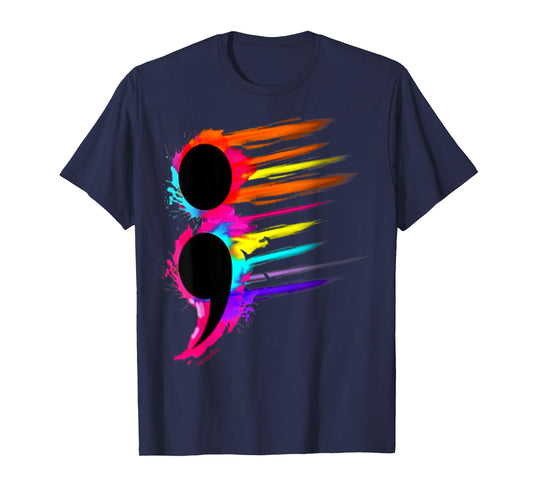 Suicide Prevention Semicolon Retro Colorful Birds T-Shirt