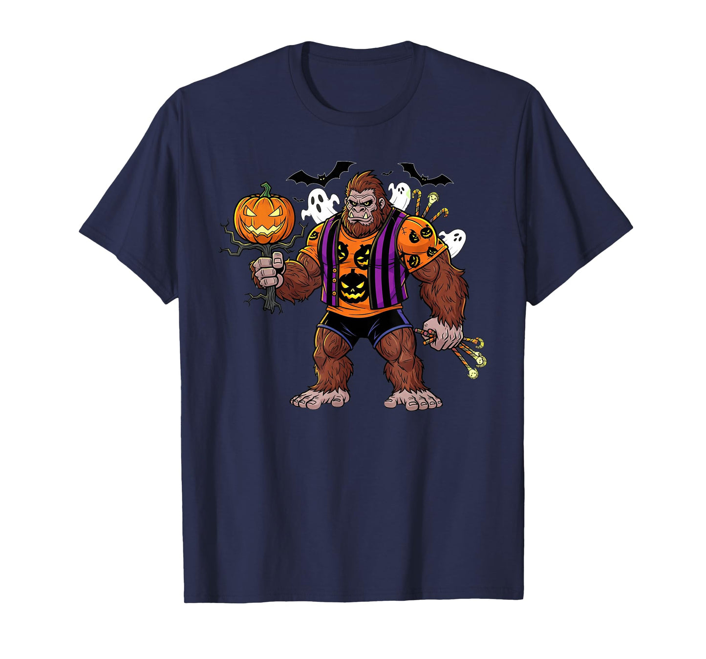 Bigfoot Halloween Sasquatch Pumpkin Ghost Costume Men T-Shirt