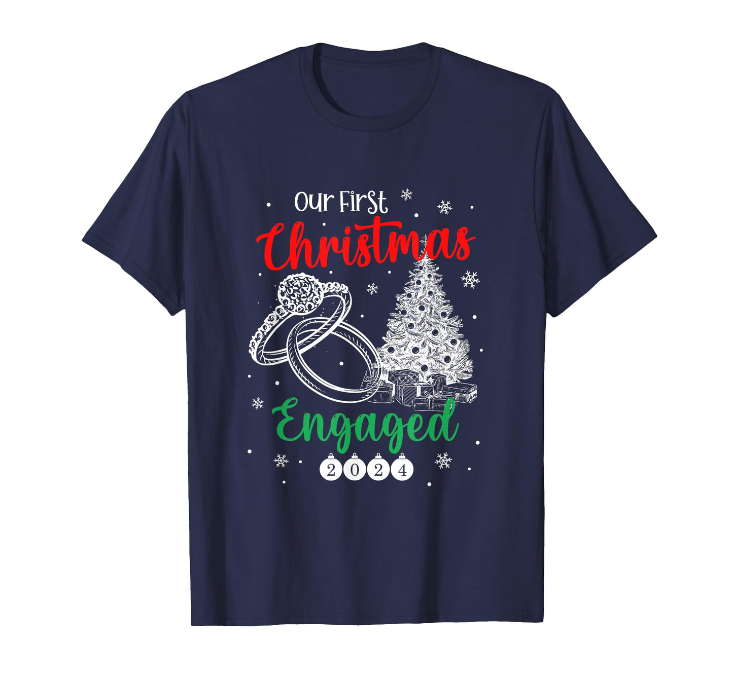 1st Christmas Engaged 2024 Matching Couples Mr and Mrs Xmas T-Shirt