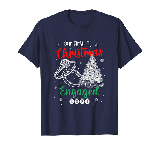 1st Christmas Engaged 2024 Matching Couples Mr and Mrs Xmas T-Shirt