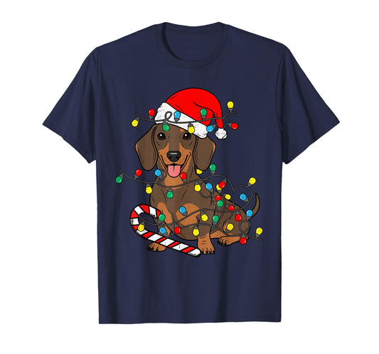 Dachshund Dog Christmas Lights Santa Xmas Pet Dog Lover T-Shirt