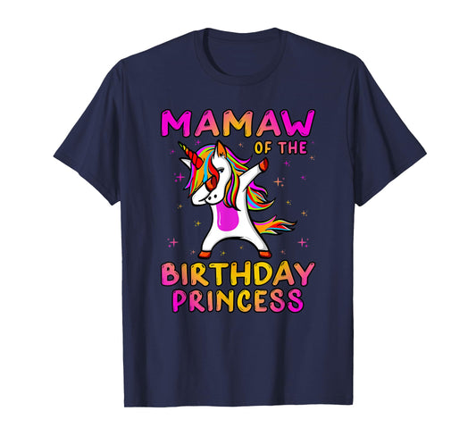 Mamaw Of The Birthday Princess Girl Grandma Dabbing Unicorn T-Shirt