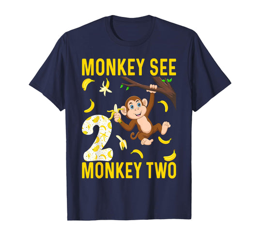 Kids 2 Years Old Monkey Party Themes 2nd Birthday T-Shirt