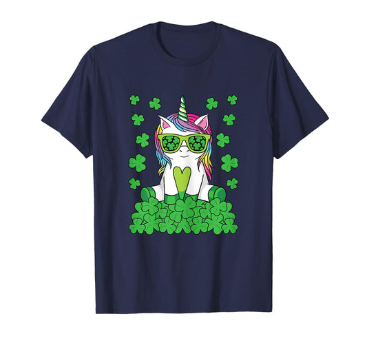Cute St Patricks Day Unicorn Lepricorn Shamrock Girls Kids T-Shirt
