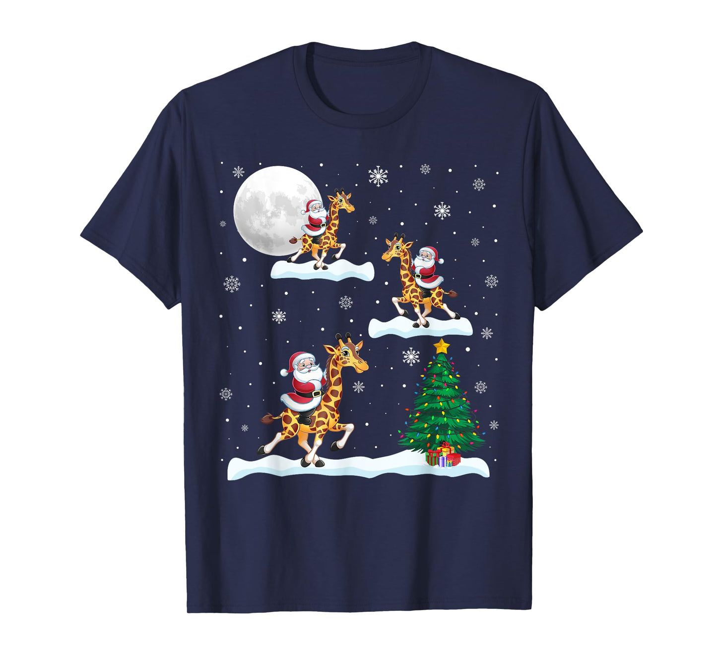 Funny Xmas Lighting Tree Santa Riding Giraffe Christmas T-Shirt