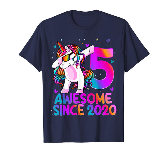 Dabbing Unicorn 5 Year Old 5th Birthday Girl Unicorn Party T-Shirt
