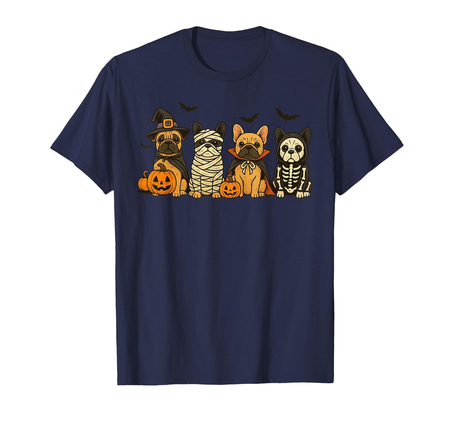 Halloween French Bulldog Dogs Witch Mummy Skeleton T-Shirt