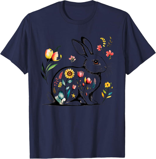 Floral Easter Women Girls Easter Bunny Spring Flowers Rabbit T-Shirt