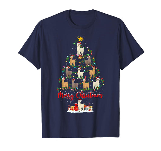 Alpaca Xmas Lighting Santa Alpaca Christmas Tree T-Shirt