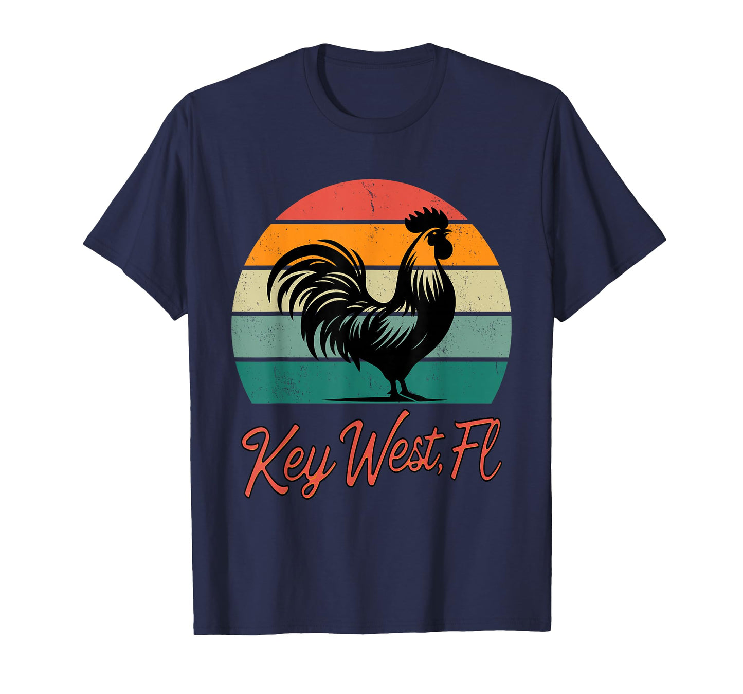Key West Florida rooster chicken with retro sunset T-Shirt