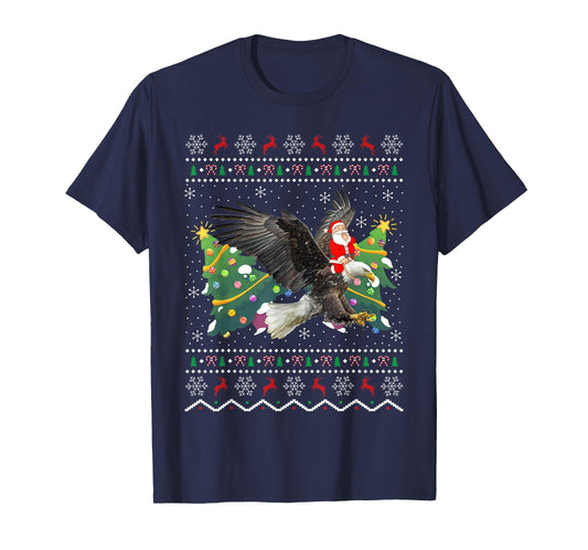 Eagle Lover Gift Ugly Santa Riding Eagle Christmas T-Shirt