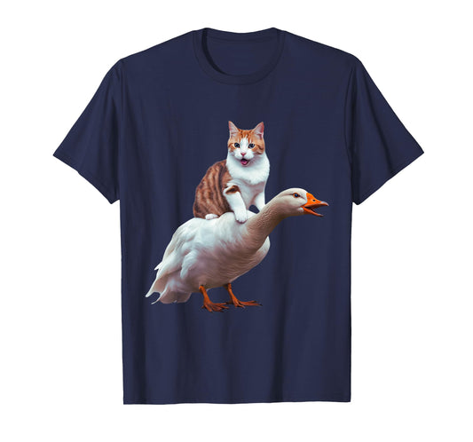 Funny Cat Goose Meme Cat Riding Geese Animal Humor Cat Goose T-Shirt for Men Women Kids