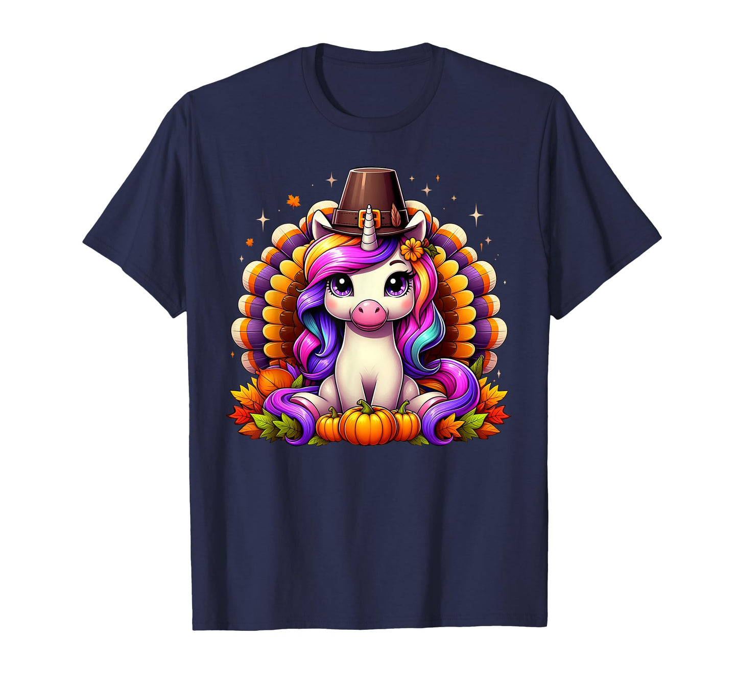 Happy Thanksgiving Toddler Turkey Cute Unicorn Girls Kids T-Shirt