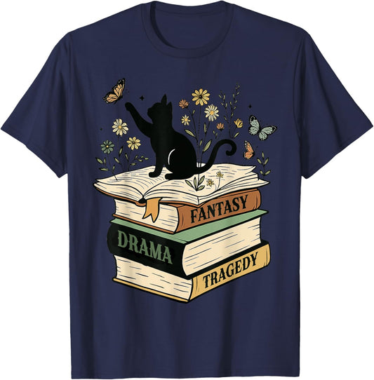 Fantasy Drama Tragedy Cat Book Lover Reading Humor T-Shirt