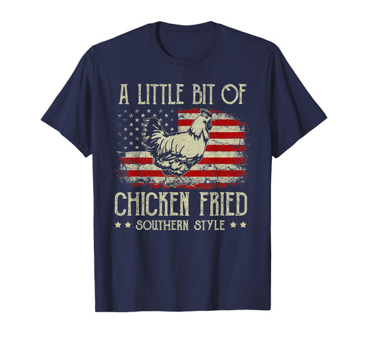A Little Bit of Chicken Fried Southern Style Vintage US Flag T-Shirt