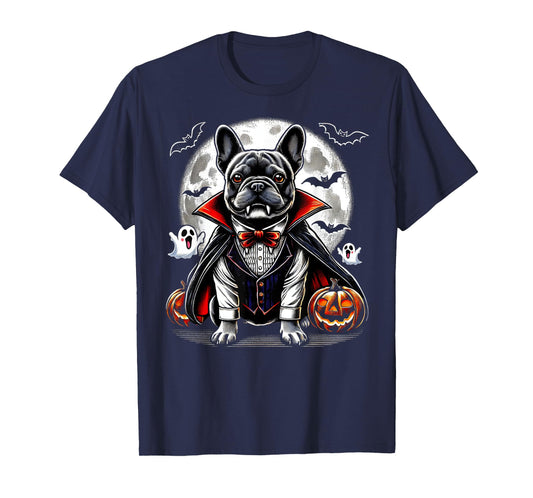 Spooky French Bulldog Halloween Vampire Pumpkin Ghosts Puppy Men Women Kids T-Shirt