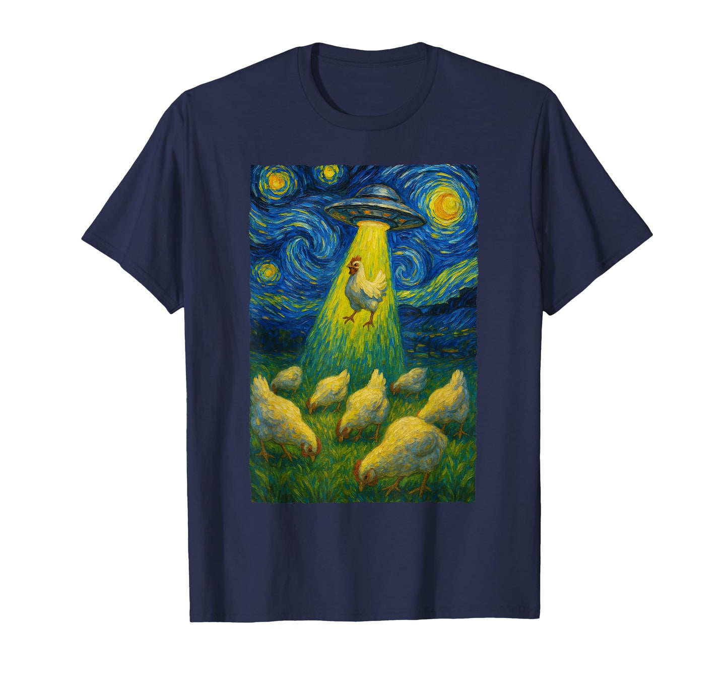 Chicken Alien Abduction Starry Night Poultry Farmer T-Shirt