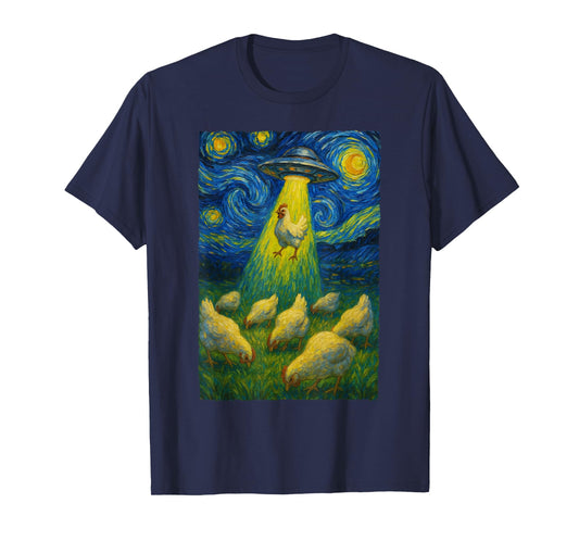 Chicken Alien Abduction Starry Night Poultry Farmer T-Shirt