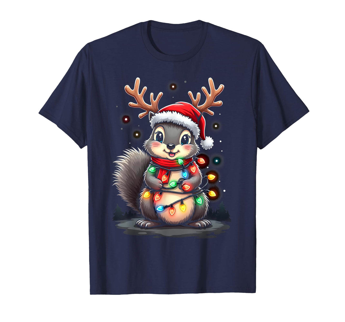 Squirrel Christmas 2024 With Lights & Holiday Xmas Men Women T-Shirt