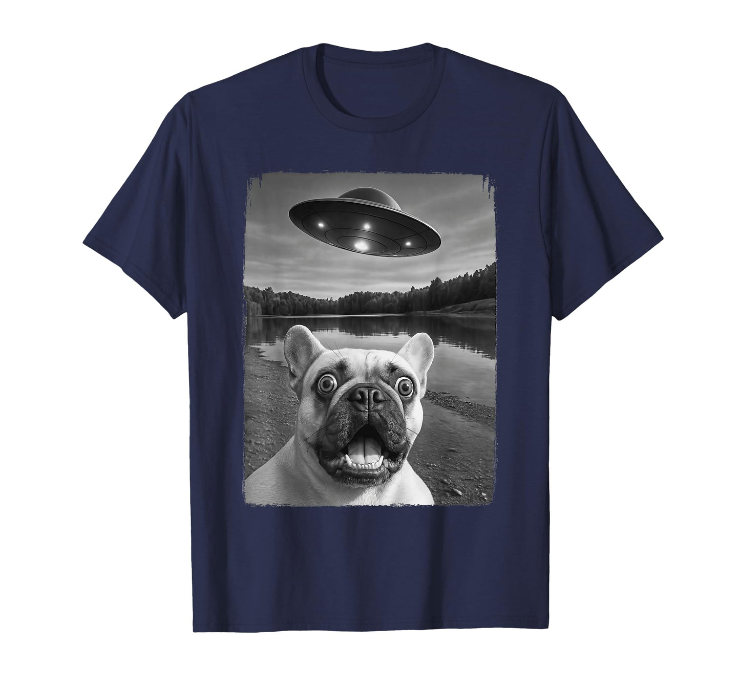French Dog UFO Selfie Funny Frenchie T-Shirt