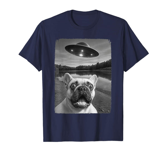 French Dog UFO Selfie Funny Frenchie T-Shirt