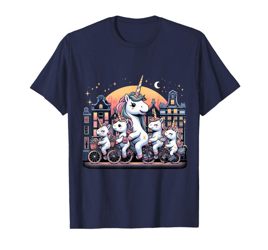 Unicorn Bicycle Amsterdam Netherlands Boys Girls Women Kids T-Shirt
