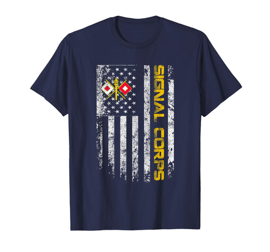 Vintage U.S Signal Corps Veteran Military Flag Veterans Day T-Shirt
