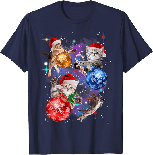 Cute Christmas Cats In Space Ornaments T-Shirt