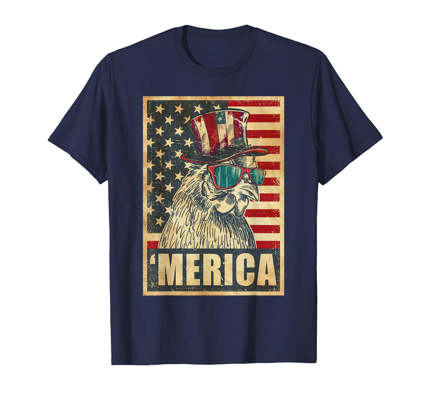 Chicken Merica Vintage American Flag 4th Of July T-Shirt