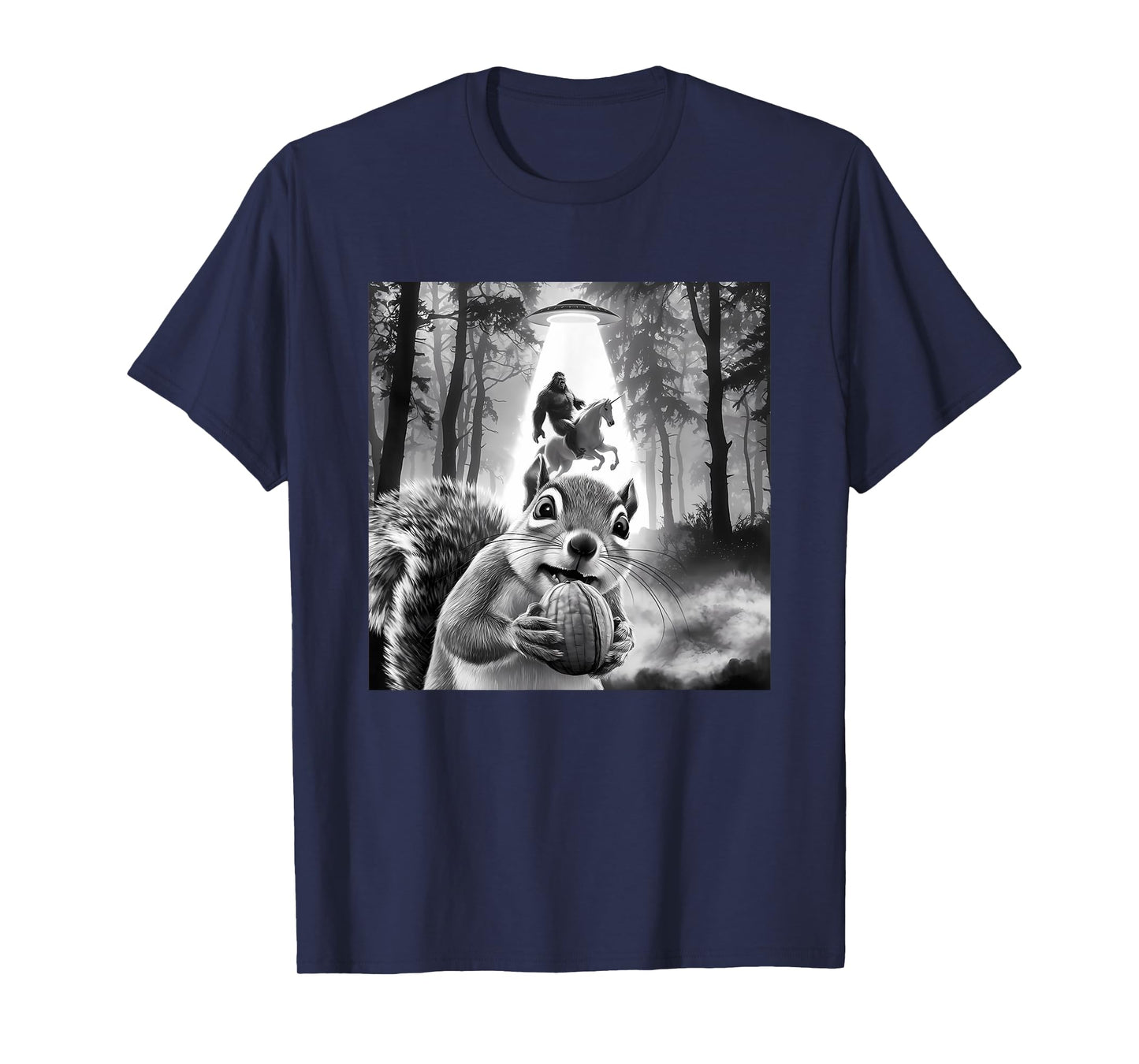 Funny UFO Squirrel Selfie with Bigfoot Unicorn Sasquatch T-Shirt