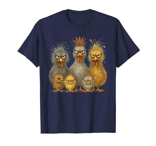 Angry Eagerlys Colorful Chicken Art, Crazy Chicken Family T-Shirt