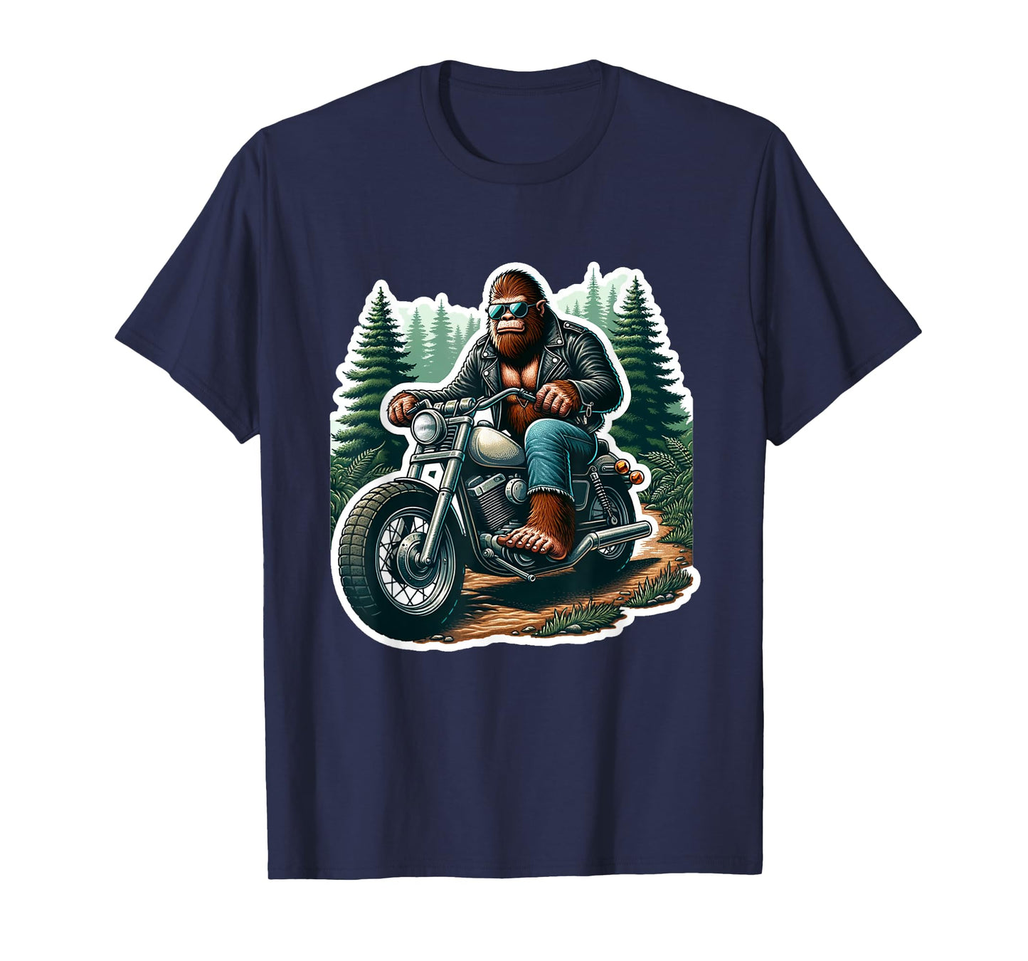 Funny Bigfoot Sasquatch Riding Motorcycle Bike Biker T-Shirt
