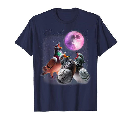 3 Pigeons Howling At The Moon Funny Pigeon Bird Lover Birder T-Shirt