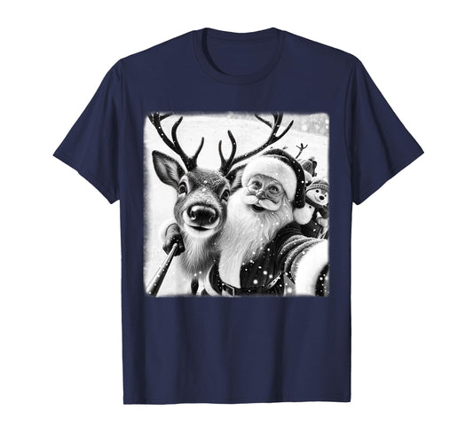 Funny Reindeer Selfie Christmas Santa Claus Xmas Cute Santa T-Shirt