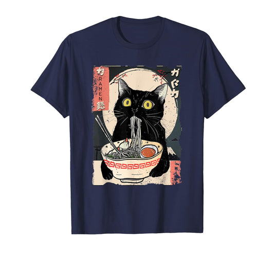 Kawaii Cat Eating Ramen Noodles Funny Anime Gift Girls Teens T-Shirt