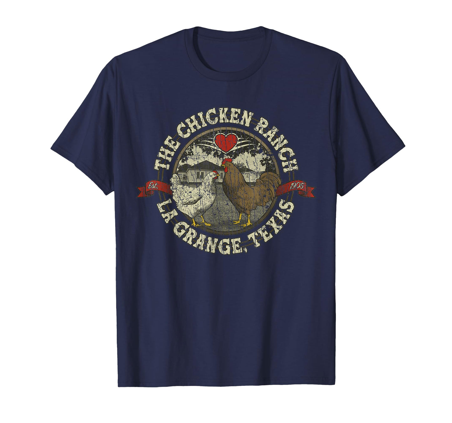 The Chicken Ranch La Grange 1905 Vintage Retro Distressed T-Shirt - Black, Small, Short Sleeve, Crew Neck, Classic Fit, Rayon, Letter Print, Women's, Girls, Casual, All Seasons