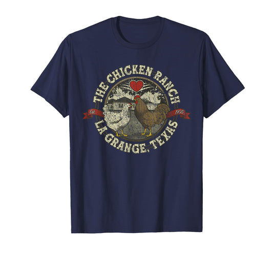 The Chicken Ranch La Grange 1905 Vintage Retro Distressed T-Shirt - Black, Small, Short Sleeve, Crew Neck, Classic Fit, Rayon, Letter Print, Women's, Girls, Casual, All Seasons