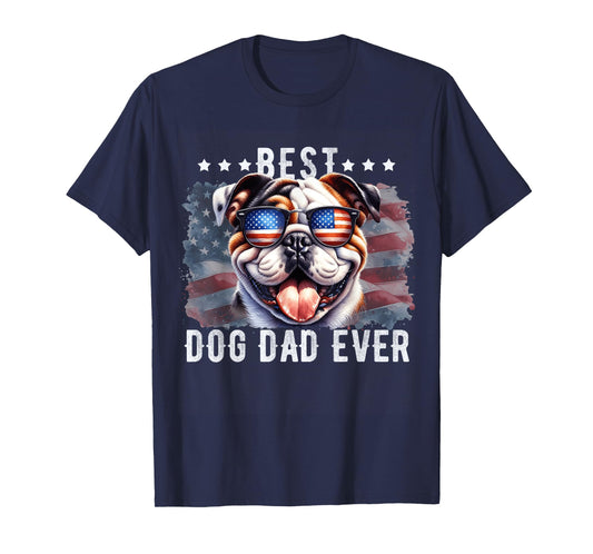 Bulldog Best Dog Dad Ever Father's Day American Flag Women Kids Men T-Shirt