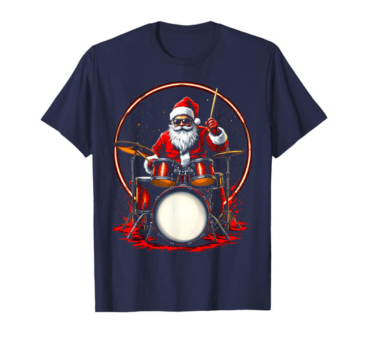 Drummer Santa Playing Drums Funny Christmas Music Lover Boys T-Shirt