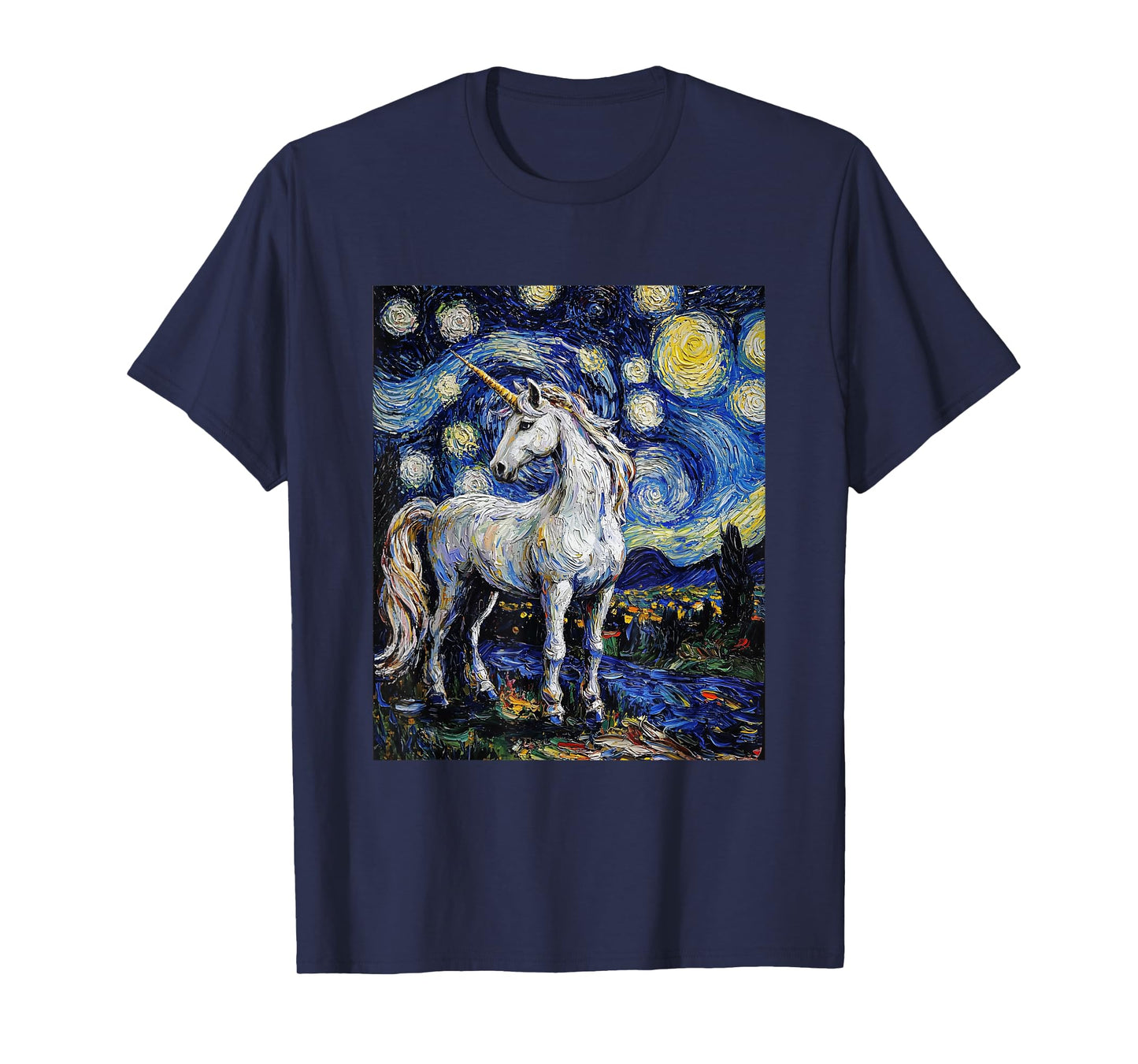 Cute Unicorn - Van Gogh Style - Starry Night T-Shirt