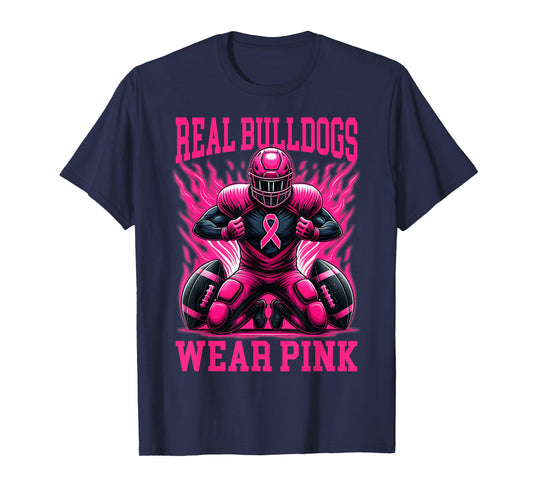 Real Bulldog Wear Pink Ribbon Tackle Breast Cancer Football T-Shirt